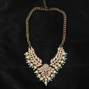 Elegant Gold, Cream, and Pink Statement Necklace